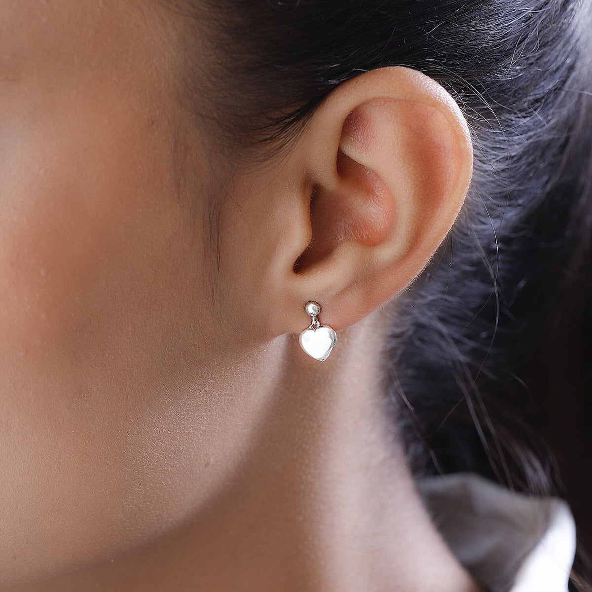 Platinum Overlay Sterling Silver Stud Heart Earrings with Push Back 7513871 3