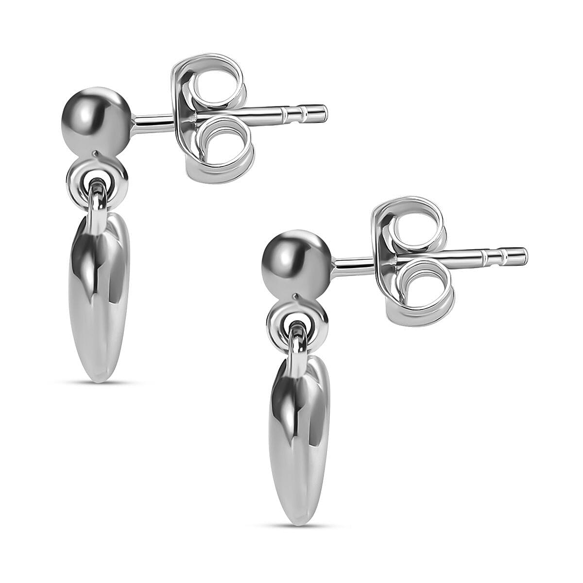 Platinum Overlay Sterling Silver Stud Heart Earrings with Push Back 7513871 4