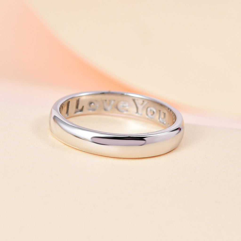 Platinum Overlay Sterling Silver I Love You Engraved Band Ring
