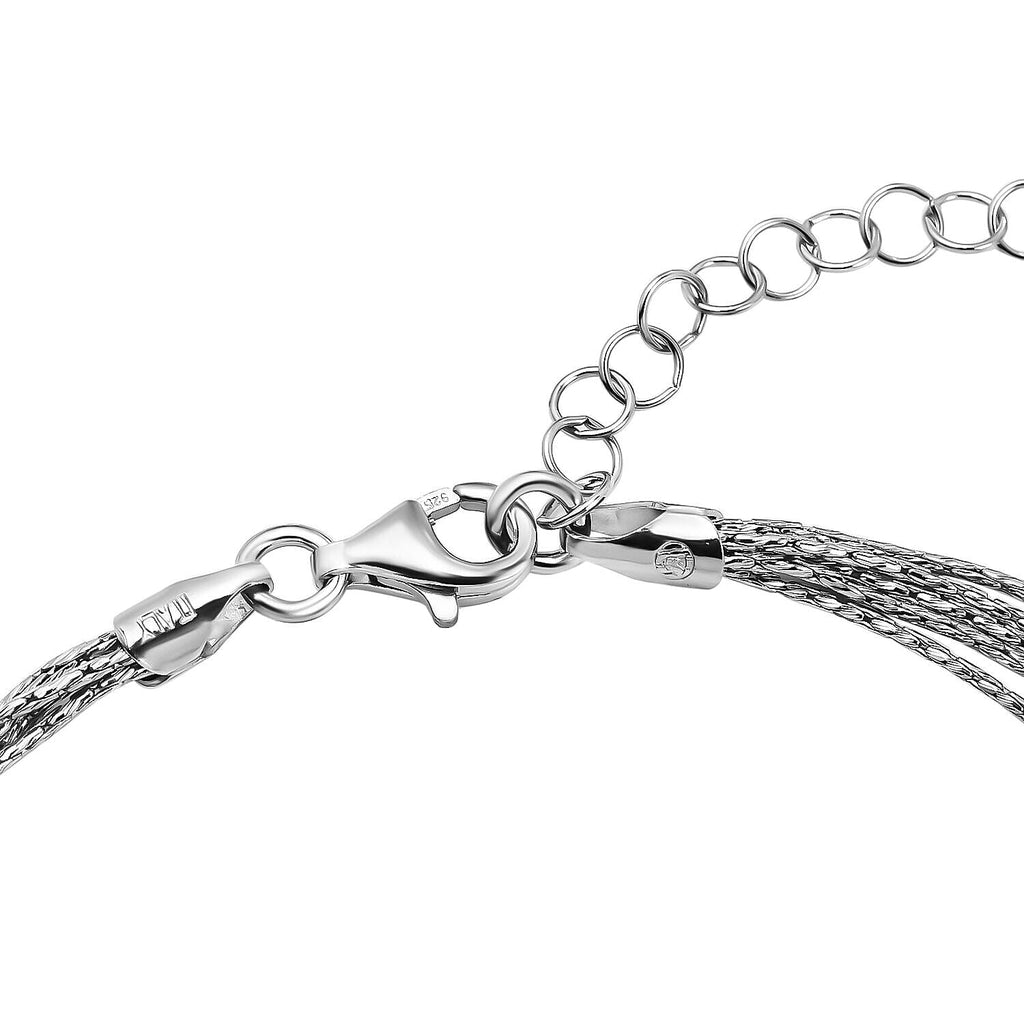 Platinum Overlay Sterling Silver Multi Strand Necklace (Size -8 inch including extender), Silver Wt. 4.75 Gms