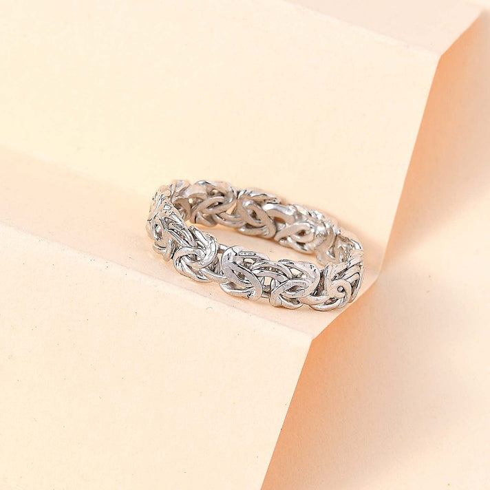 Platinum Overlay Sterling Silver Byzantine Link Wedding Band Ring, Silver Wt. 6.5 Gms 7563403 2