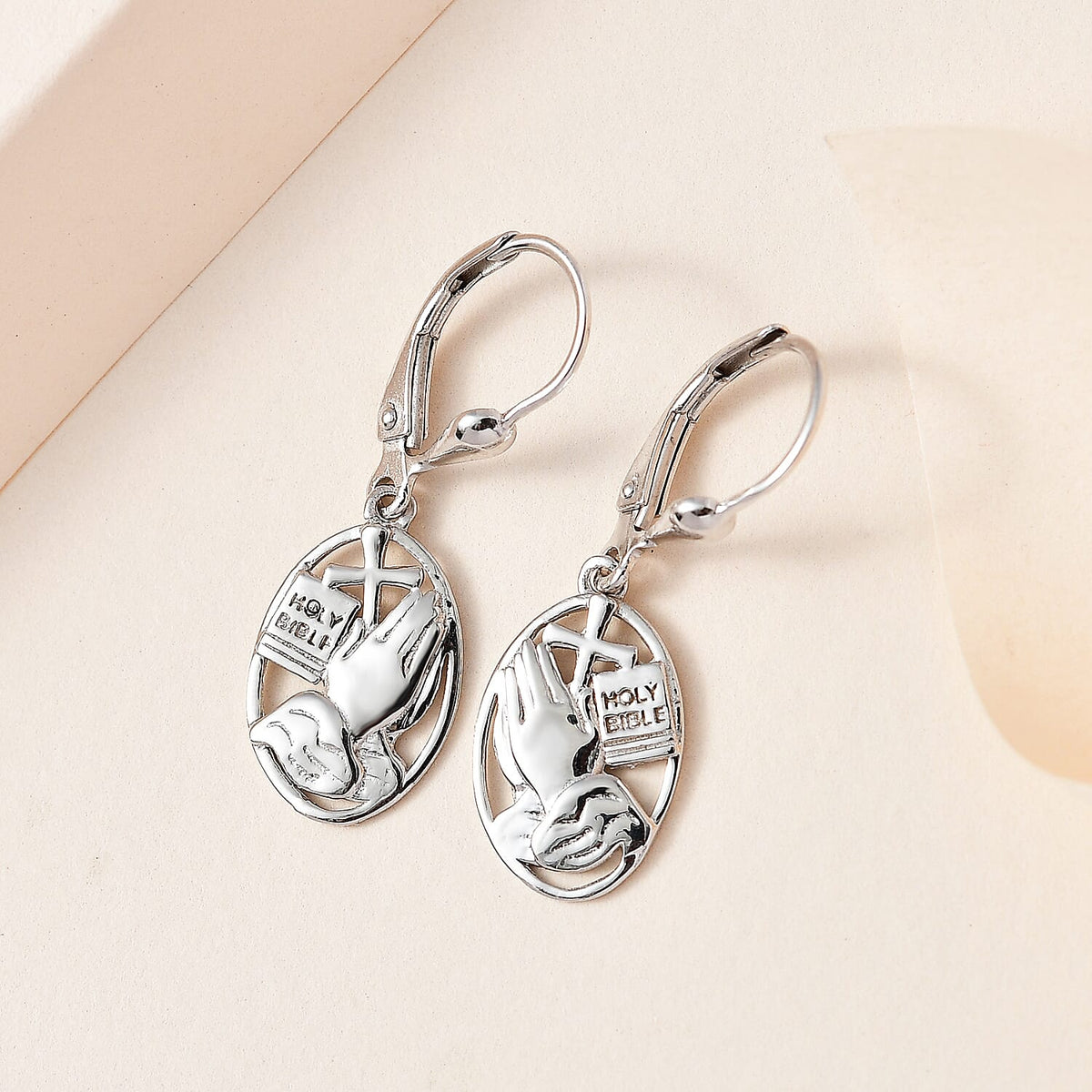 Platinum Overlay Sterling Silver Oval Lever Back Drop Earring 7609321 1