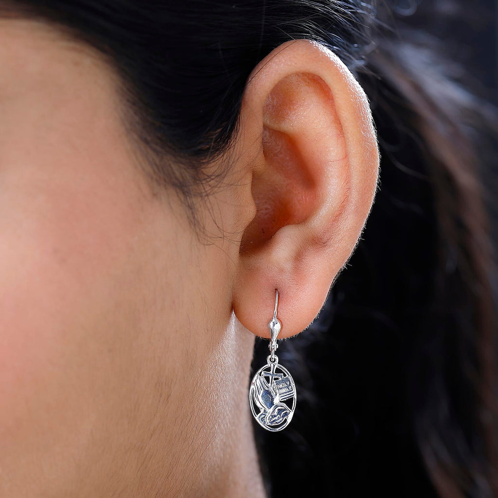 Platinum Overlay Sterling Silver Solitaire Lever Back Earring
