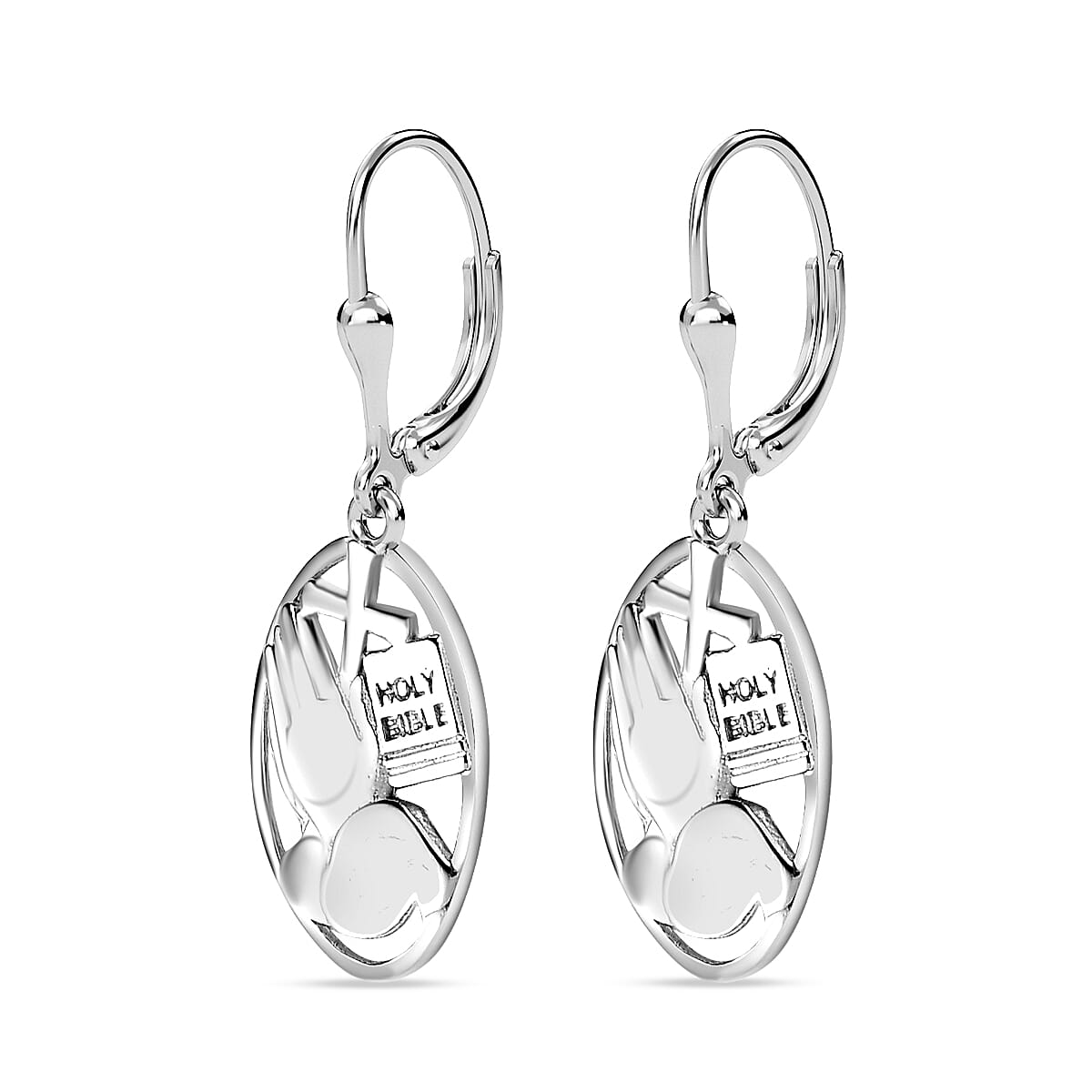 Platinum Overlay Sterling Silver Oval Lever Back Drop Earring 7609321 3