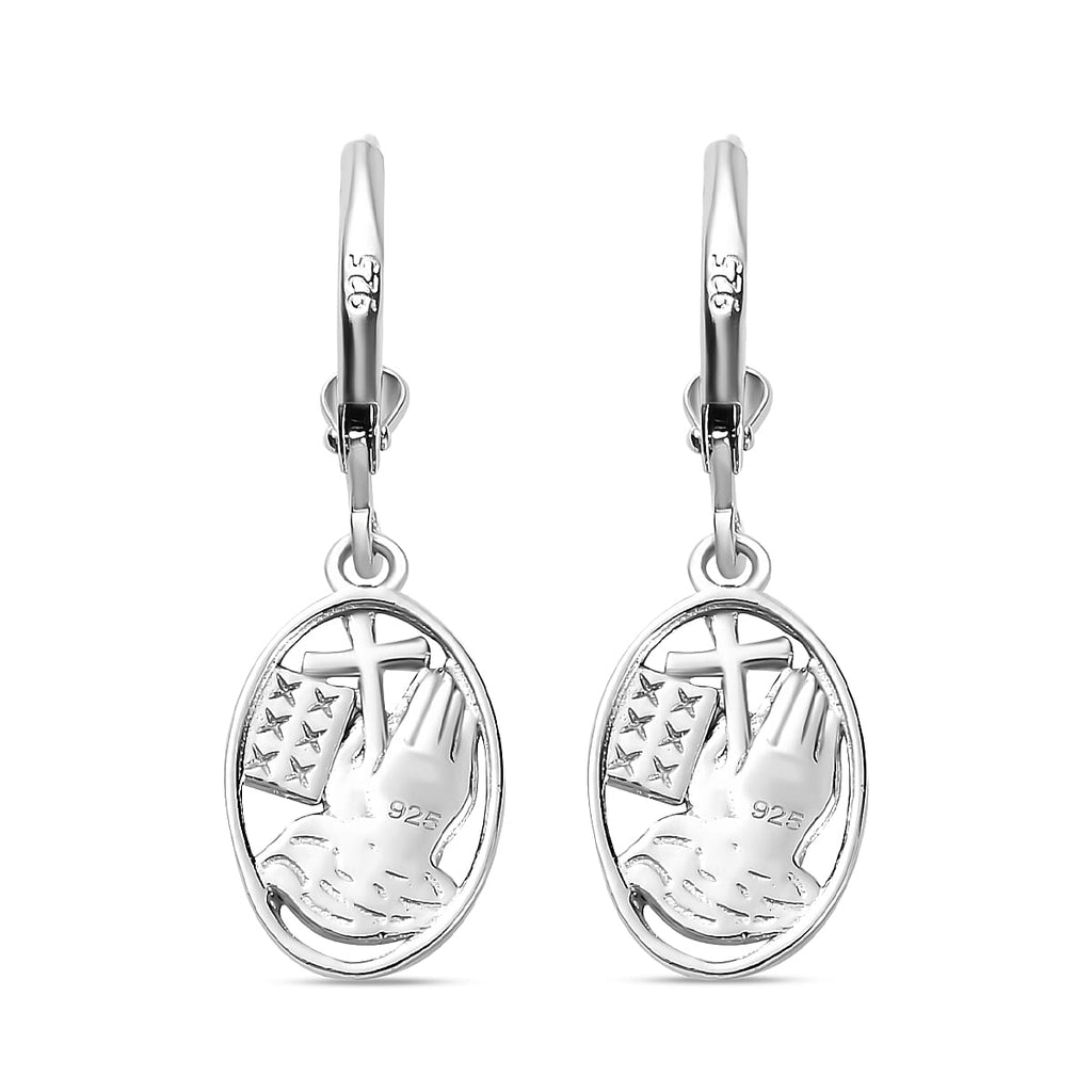 Platinum Overlay Sterling Silver Solitaire Lever Back Earring