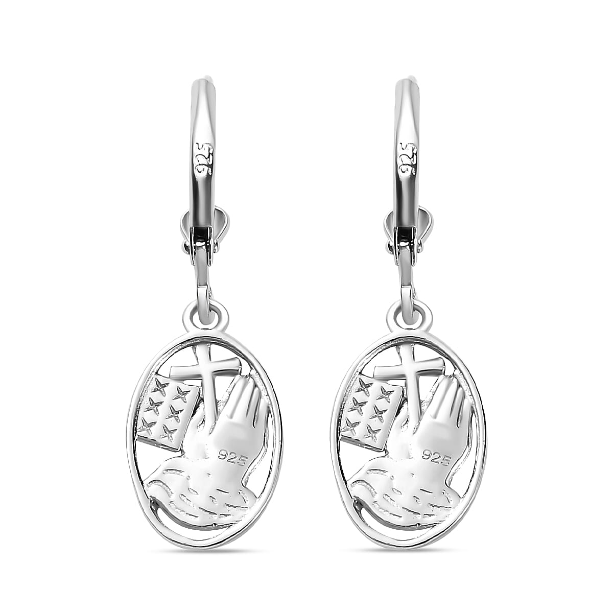Platinum Overlay Sterling Silver Oval Lever Back Drop Earring 7609321 4