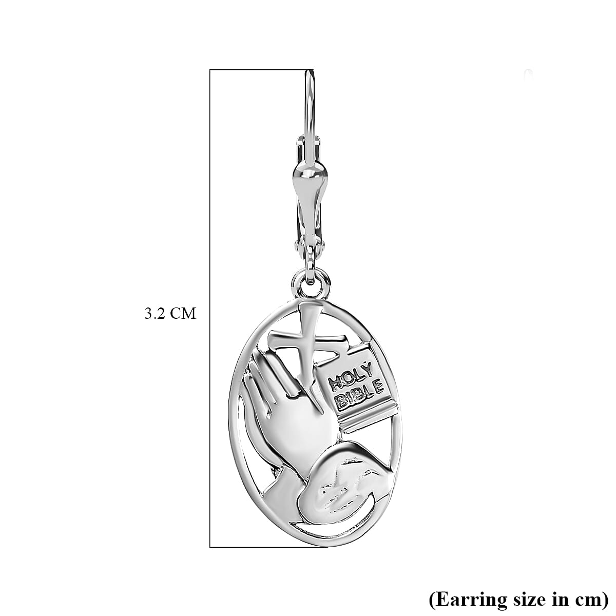 Platinum Overlay Sterling Silver Oval Lever Back Drop Earring 7609321 5