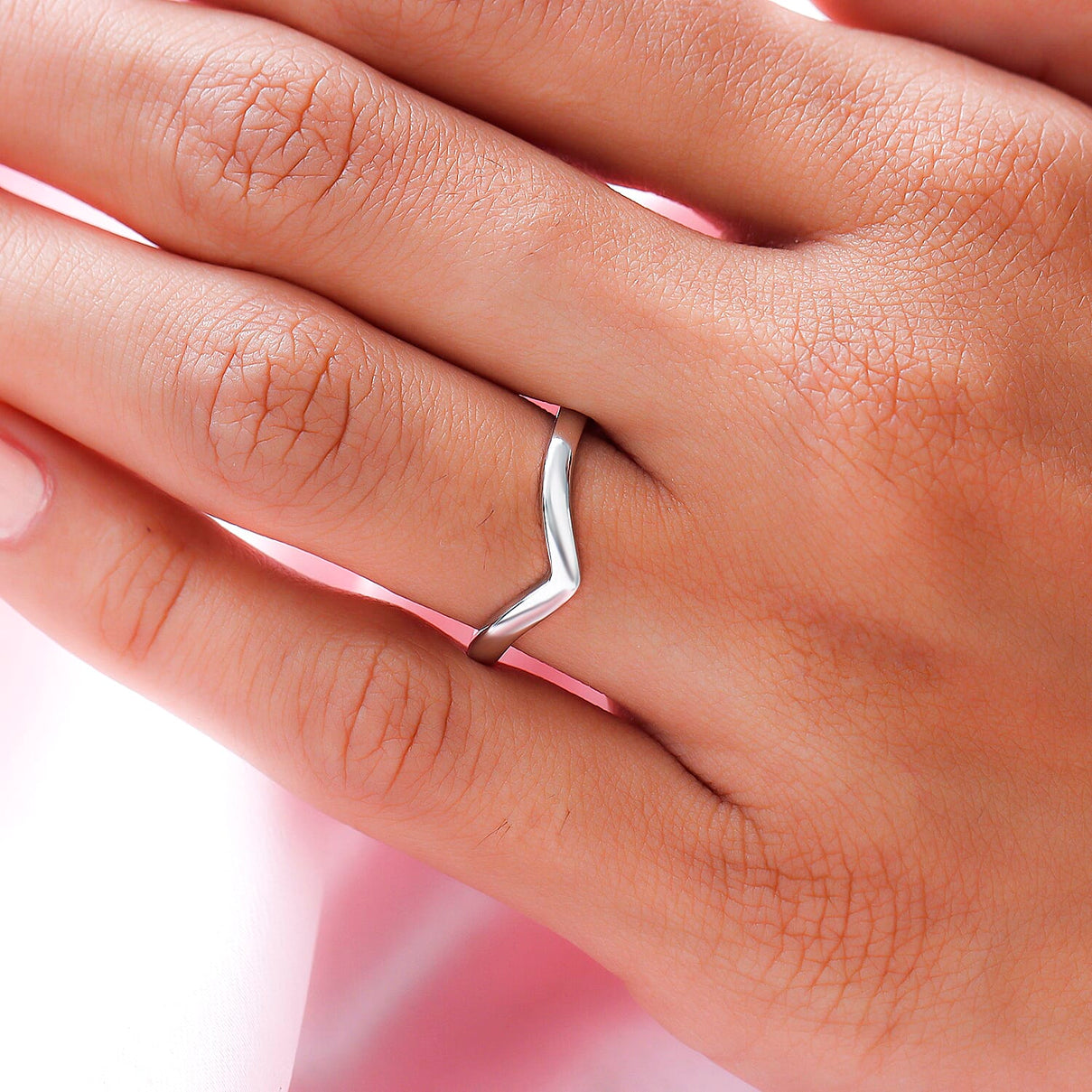 Wishbone V Shape Ring in Sterling Silver with Platinum Plated 3146038 3
