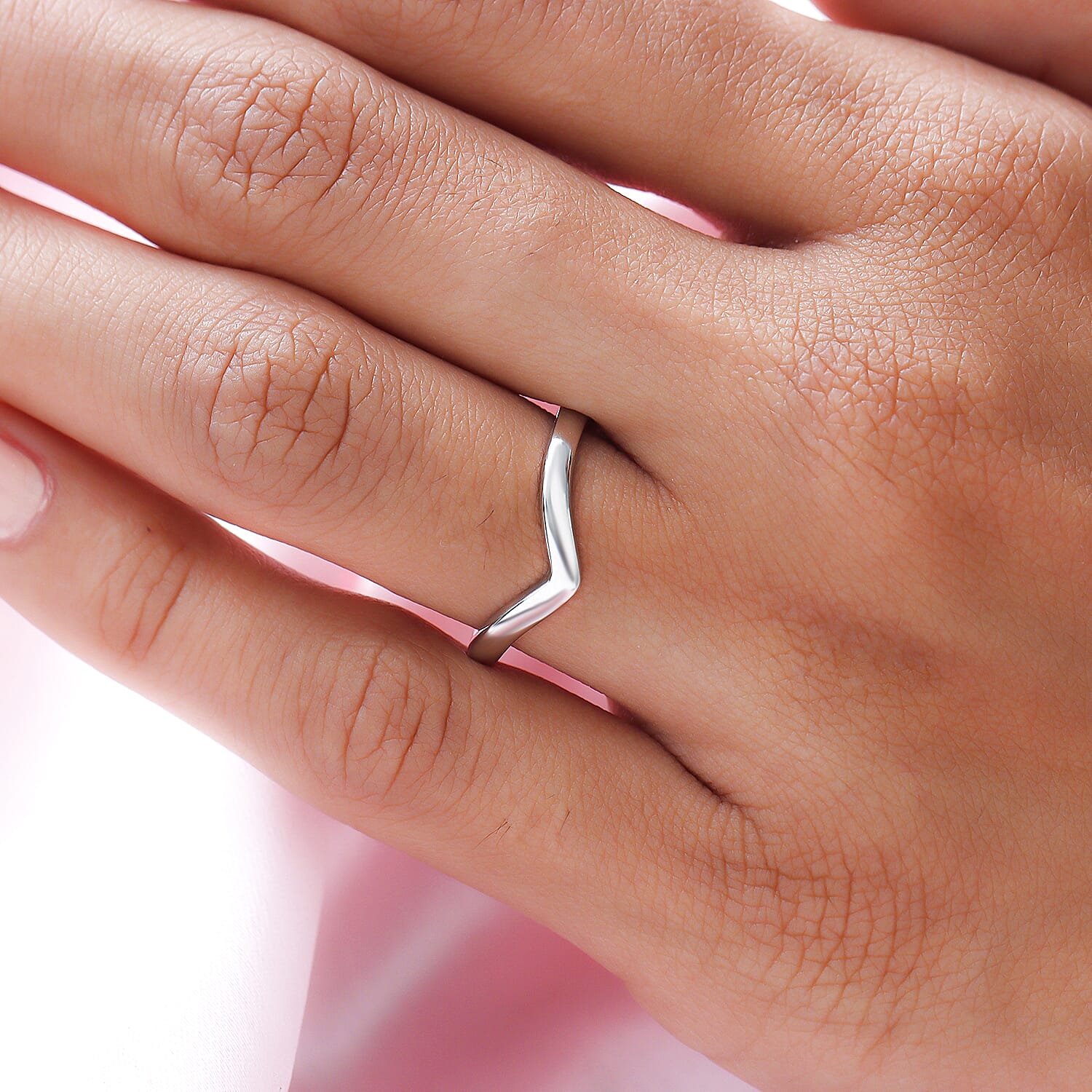 Wishbone V Shape Ring in Sterling Silver with Platinum Plated 3146038 3