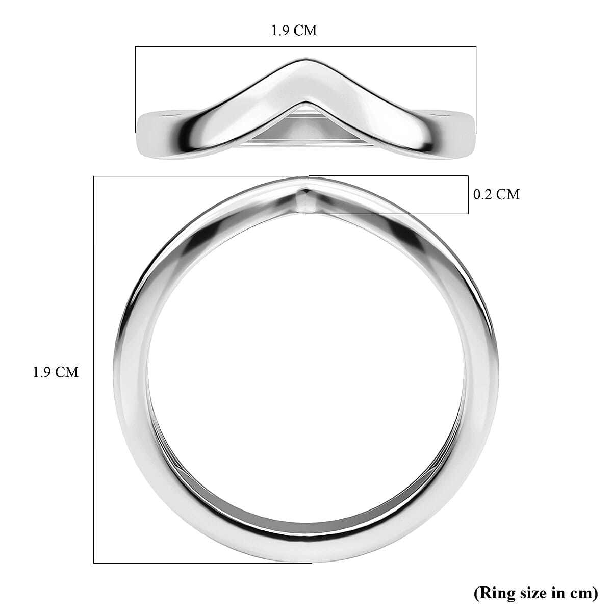 Wishbone V Shape Ring in Sterling Silver with Platinum Plated 3146038 6