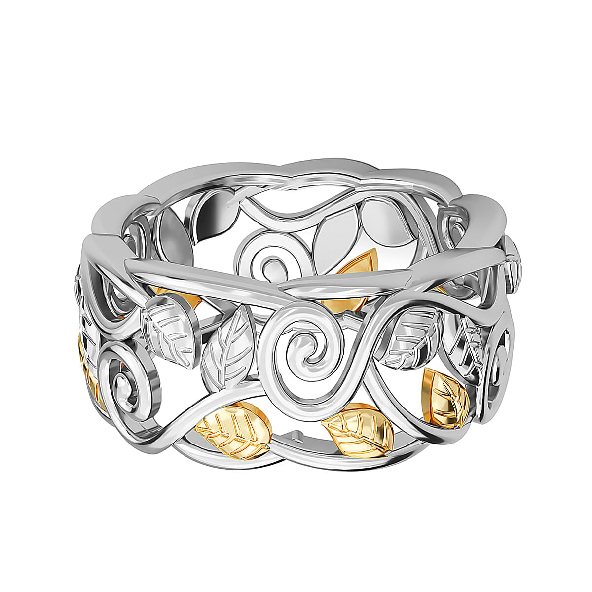 Filigree Leaf Ring in Sterling Silver with Platinum and 18K Vermeil Yellow Gold V32516183 0