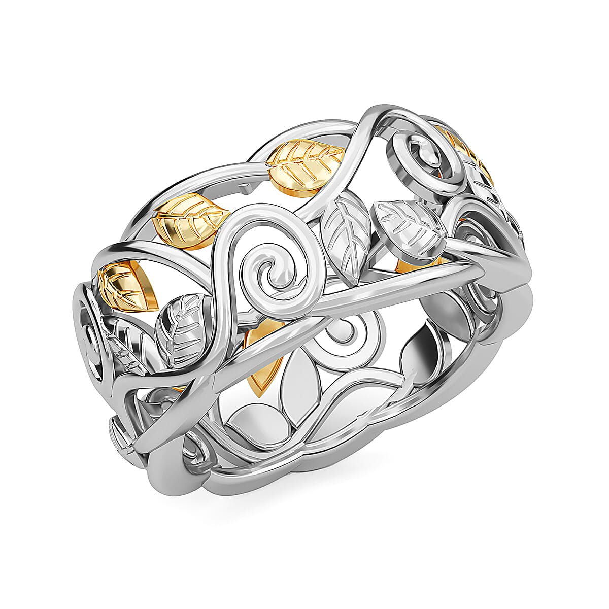 Filigree Leaf Ring in Sterling Silver with Platinum and 18K Vermeil Yellow Gold V32516183 4