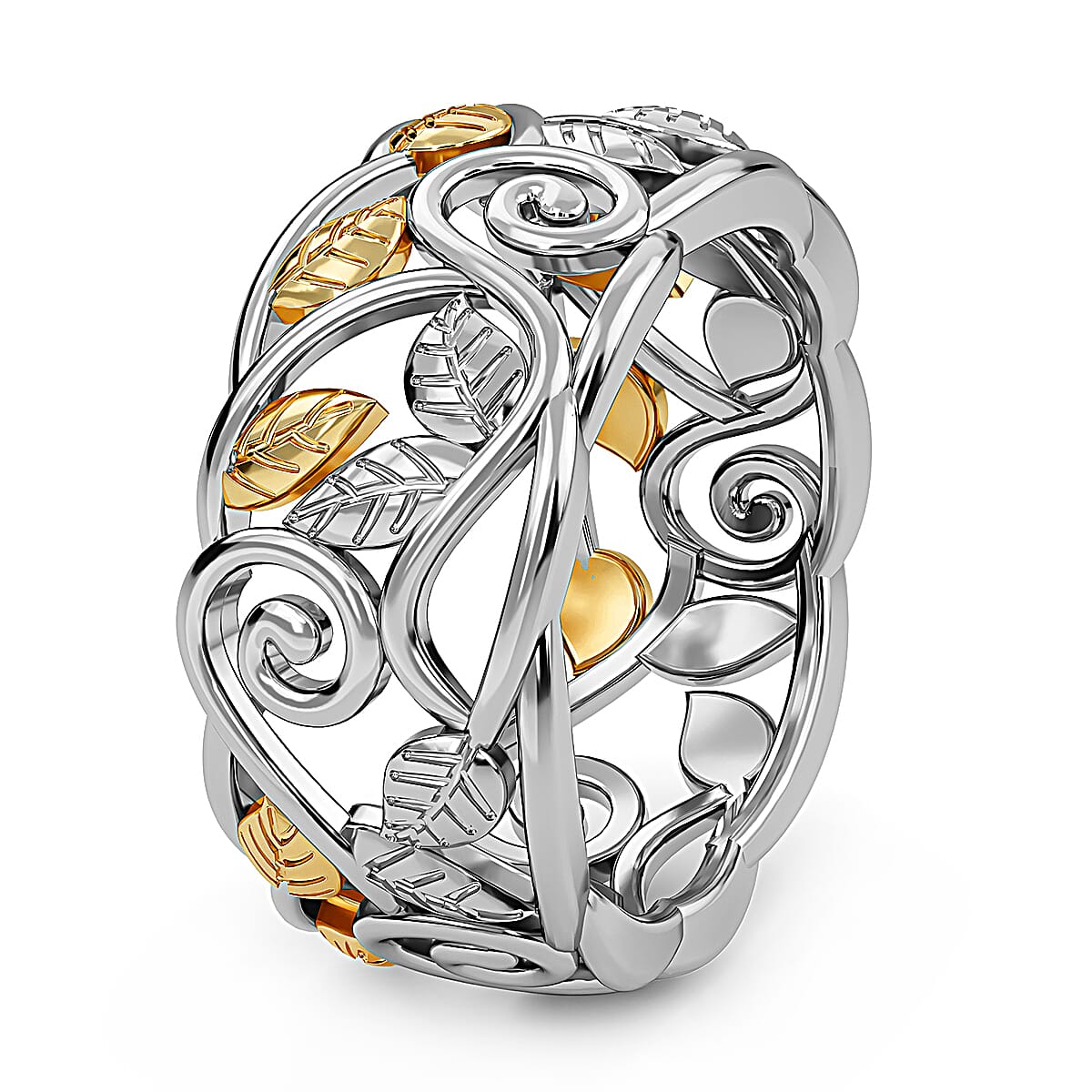 Filigree Leaf Ring in Sterling Silver with Platinum and 18K Vermeil Yellow Gold V32516183 5