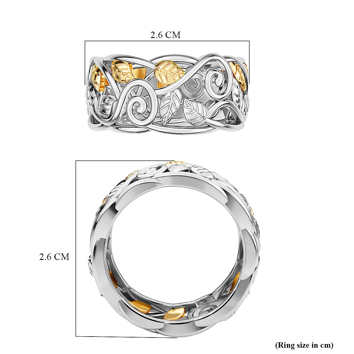 Filigree Leaf Ring in Sterling Silver with Platinum and 18K Vermeil Yellow Gold V32516183 6