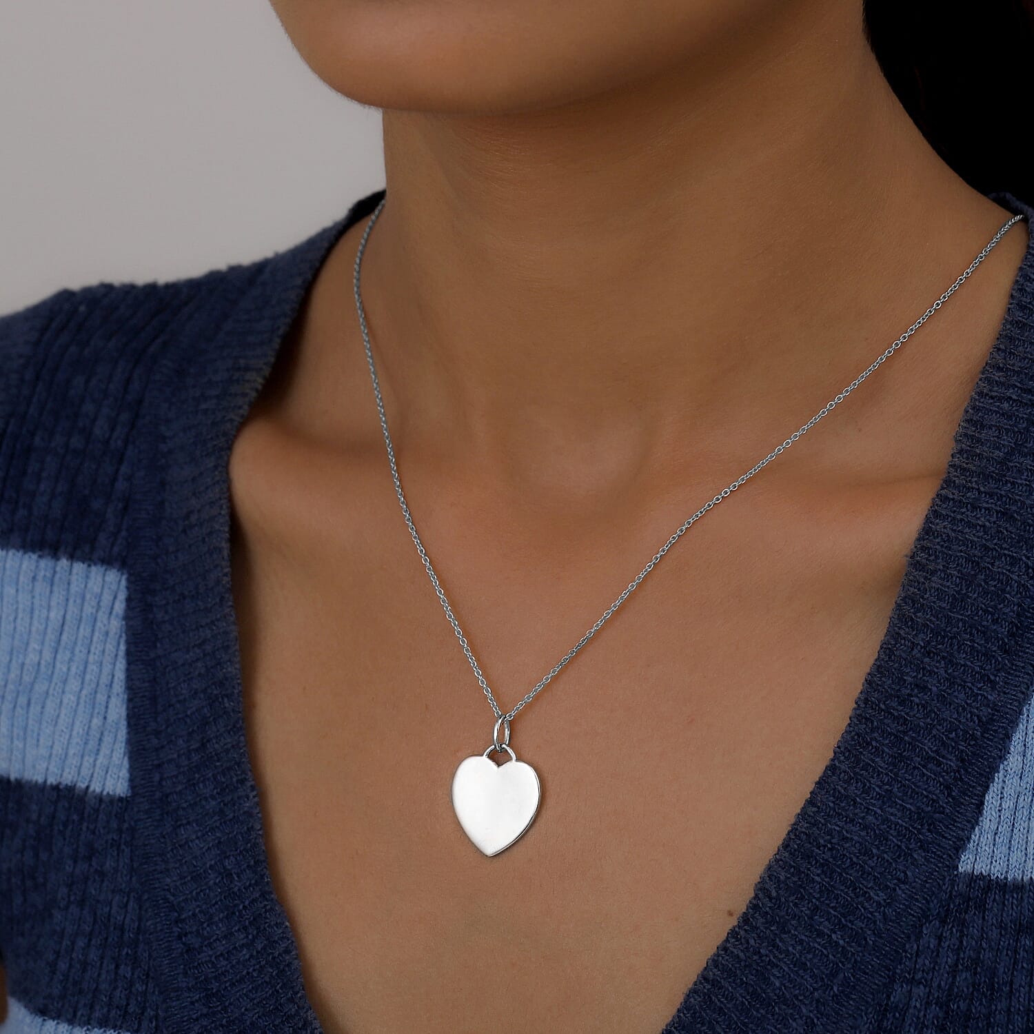 Platinum Plated Sterling Silver Heart Pendant with Chain 3706071 1