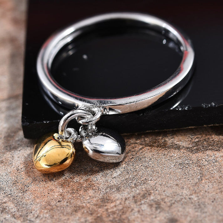 Platinum and Yellow Gold Overlay Sterling Silver Double Heart Ring 3772642 2