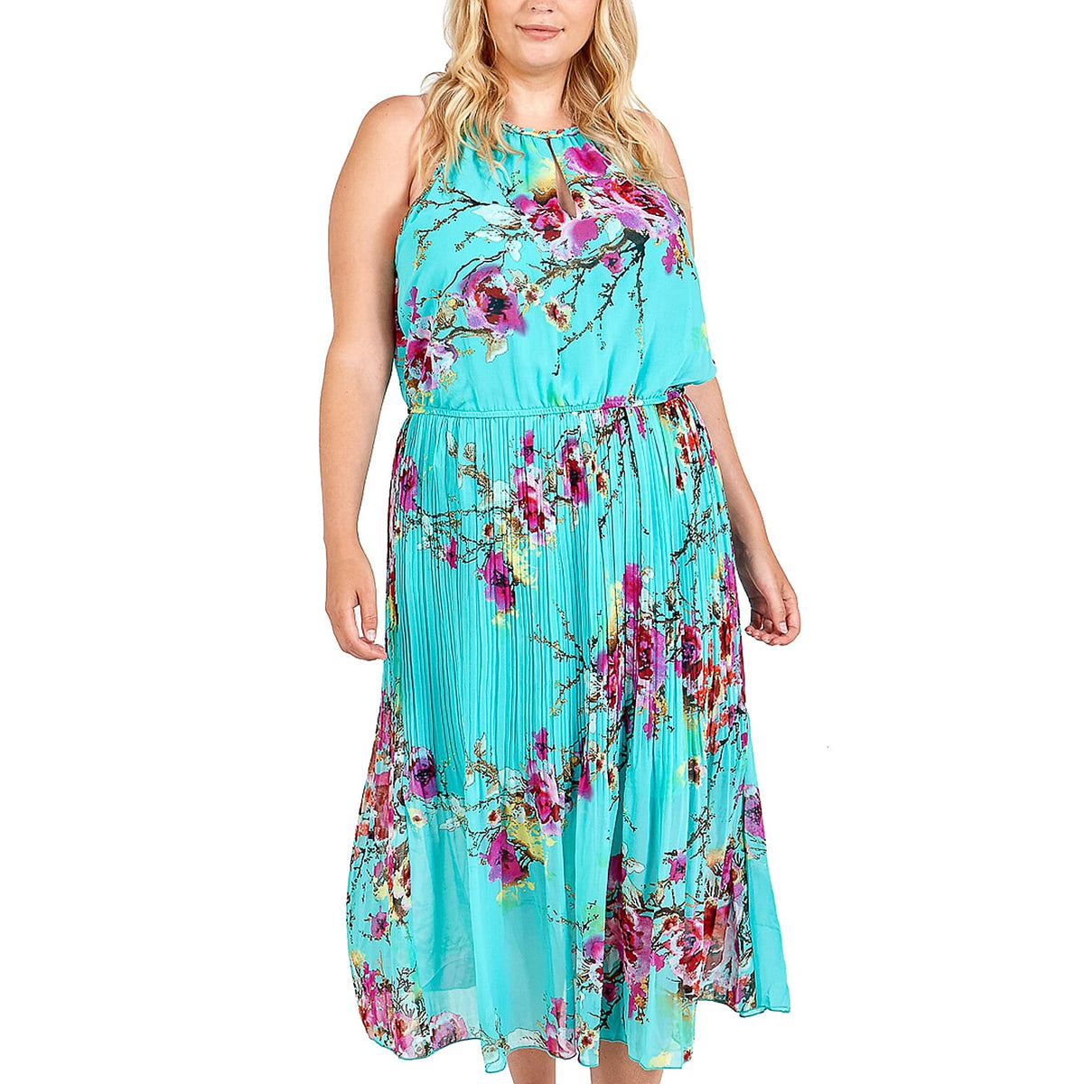 Nova Of London Pleated Midi Dress With Floral Print in Turquoise 6095522 0