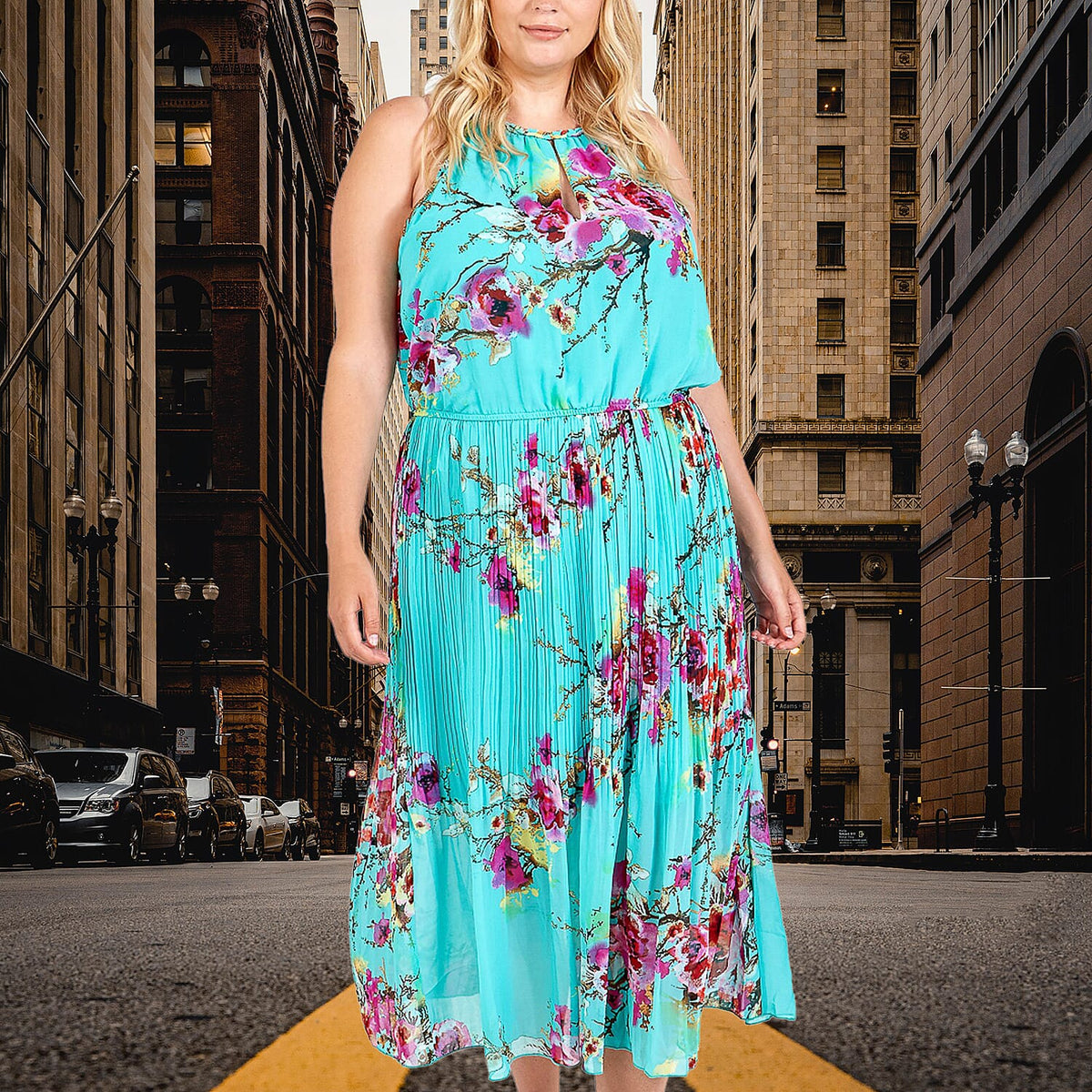 Nova Of London Pleated Midi Dress With Floral Print in Turquoise 6095522 3