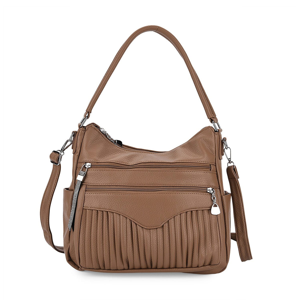 Pleated Structure Satchel Shoulder Bag with Top Handles - Brown 8202897 0