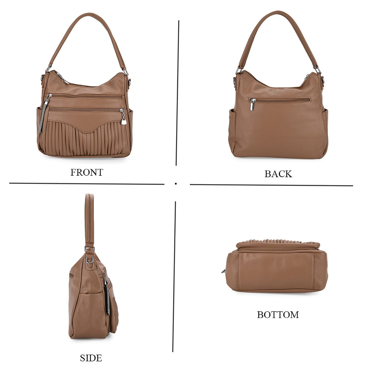 Pleated Structure Satchel Shoulder Bag with Top Handles - Brown 8202897 5