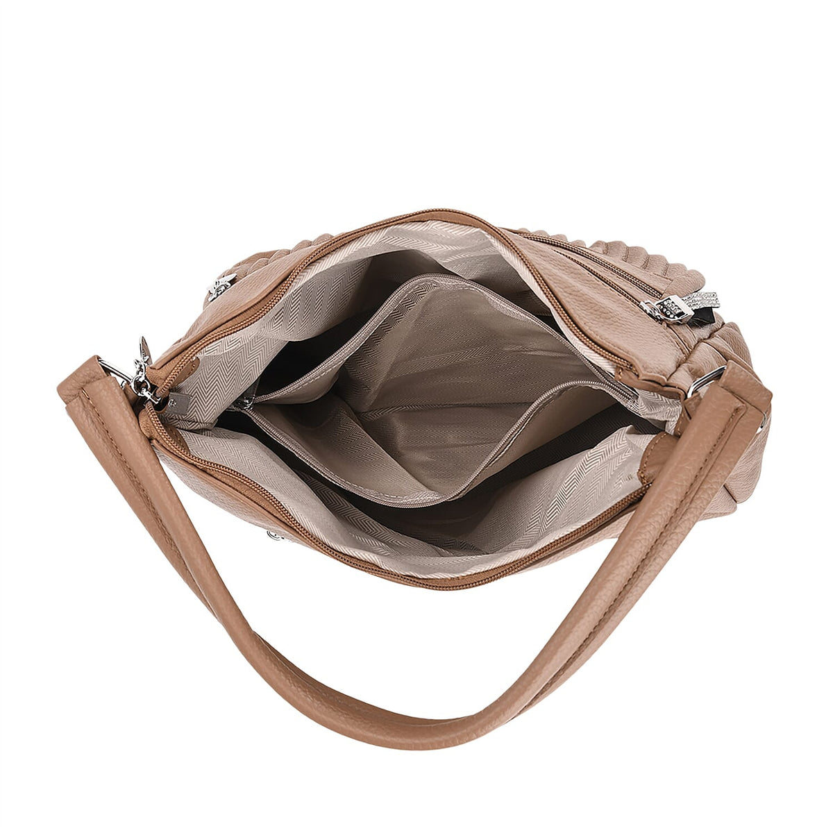 Pleated Structure Satchel Shoulder Bag with Top Handles - Brown 8202897 6