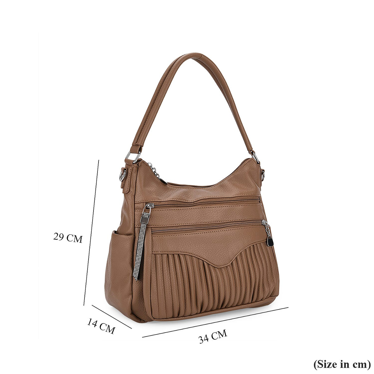 Pleated Structure Satchel Shoulder Bag with Top Handles - Brown 8202897 8