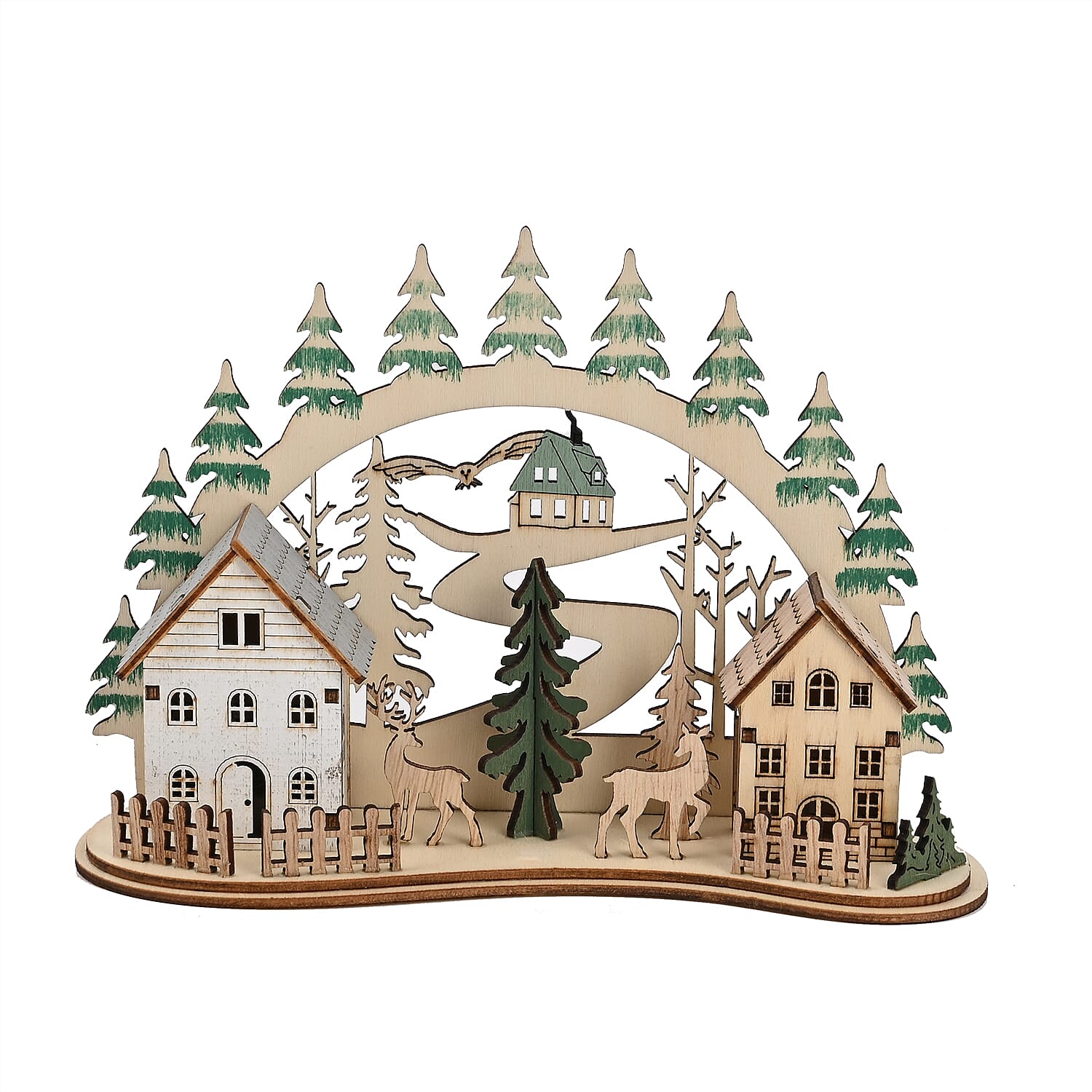 Wooden House With Christmas Trees - 3 LED Lights (3xLR44 Battery, Not Inc.) 7595370 0