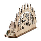 Wooden House With Christmas Trees - 3 LED Lights (3xLR44 Battery, Not Inc.)