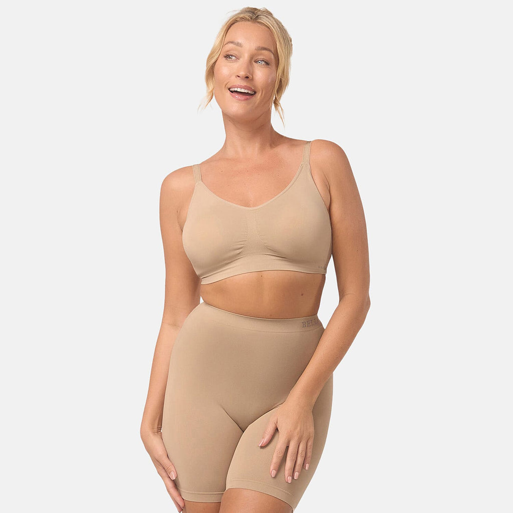 Bella Bodies Cool Fit Seamless High-Waisted Everyday Anti-Chafing Shorts (Size XXL) - Sand