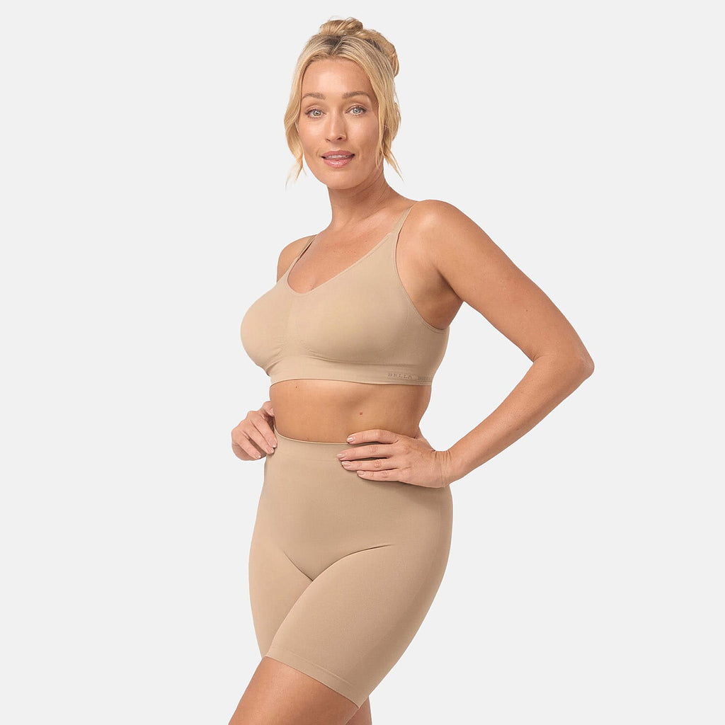 Bella Bodies Cool Fit Seamless High-Waisted Everyday Anti-Chafing Shorts (Size XXL) - Sand