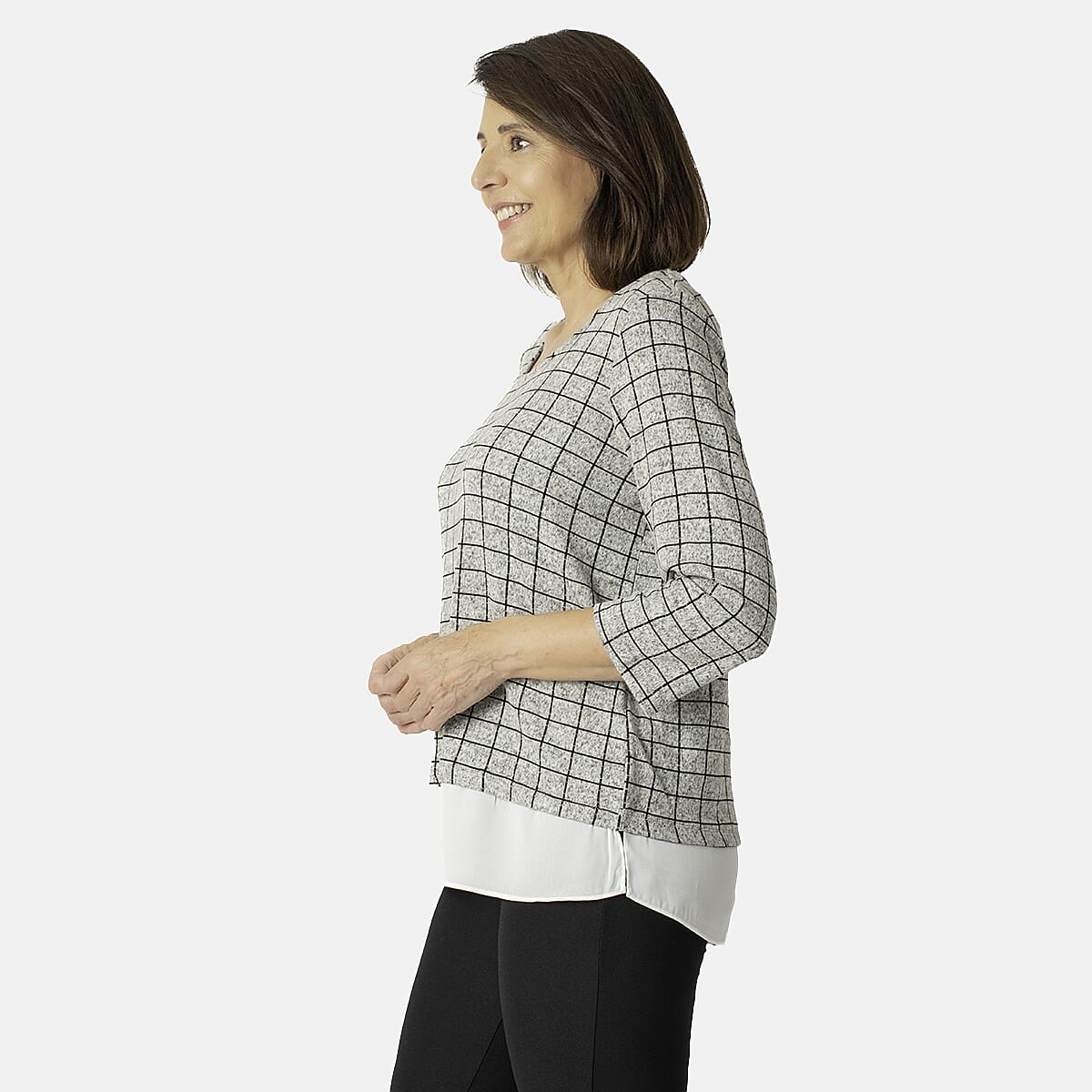 3/4 Sleeve Check Print Knitted Top 7807119 1
