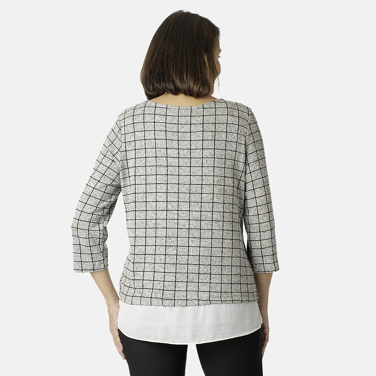 3/4 Sleeve Check Print Knitted Top 7807119 2