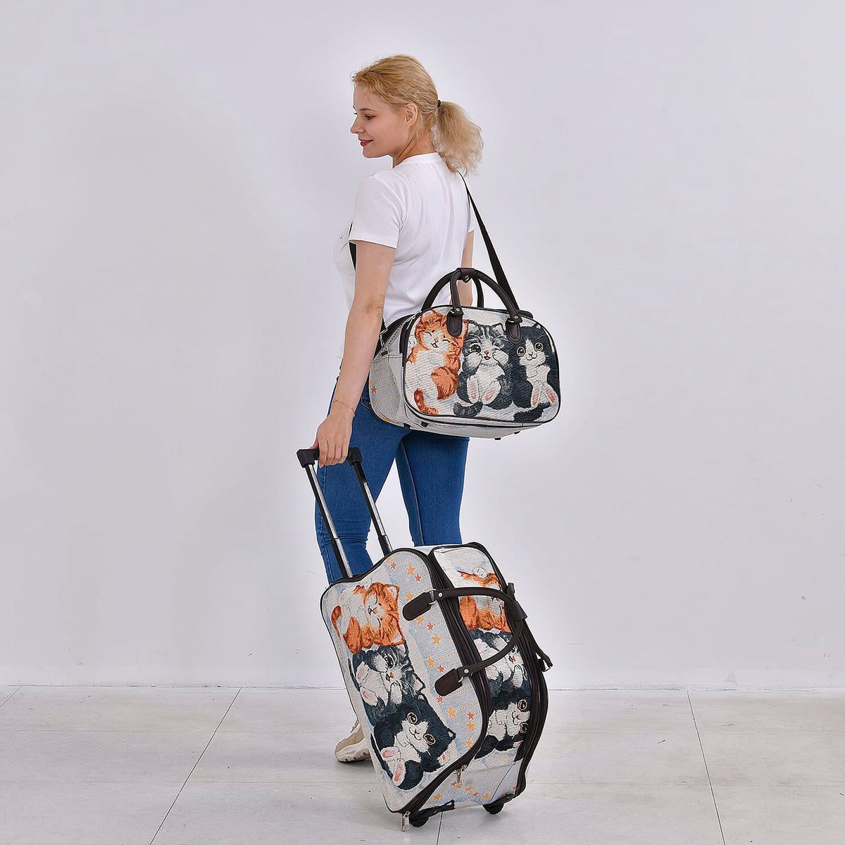 Set of 2 Duffle Bags with Shoulder Straps and Rolling Wheel 7692358 1