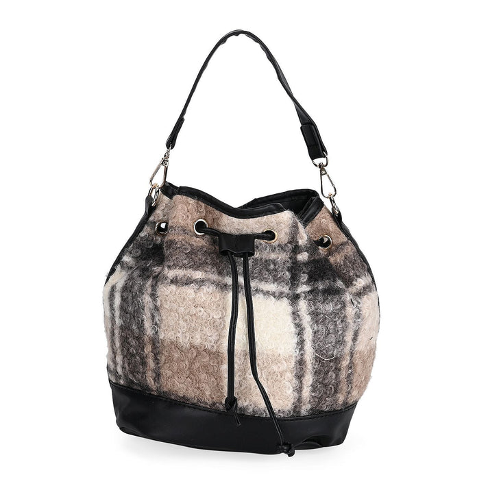 Crossbody Checkered Bucket Bag (Size 22x18x25 cm) - Black &amp; Beige 7849616 2