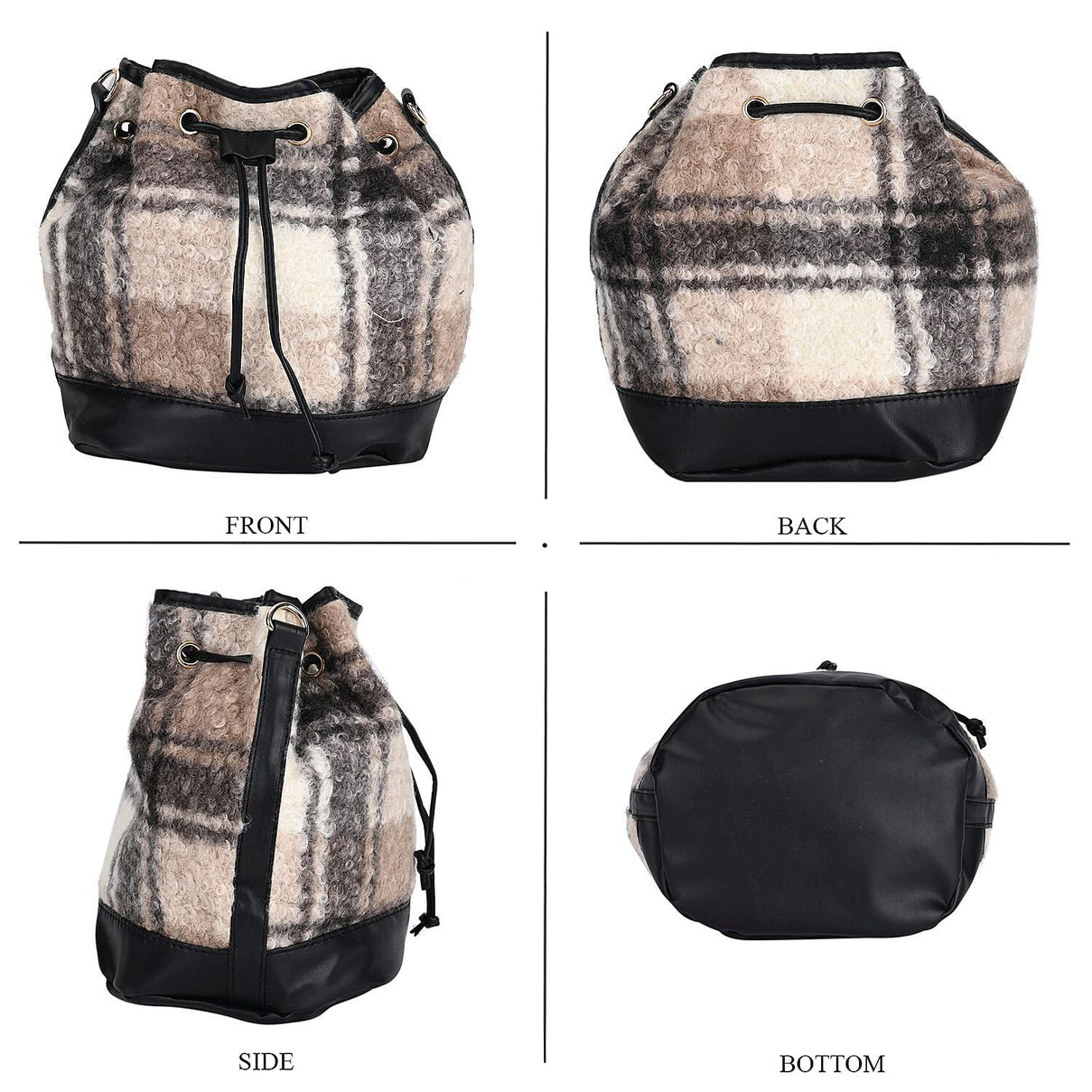 Crossbody Checkered Bucket Bag (Size 22x18x25 cm) - Black &amp; Beige 7849616 10