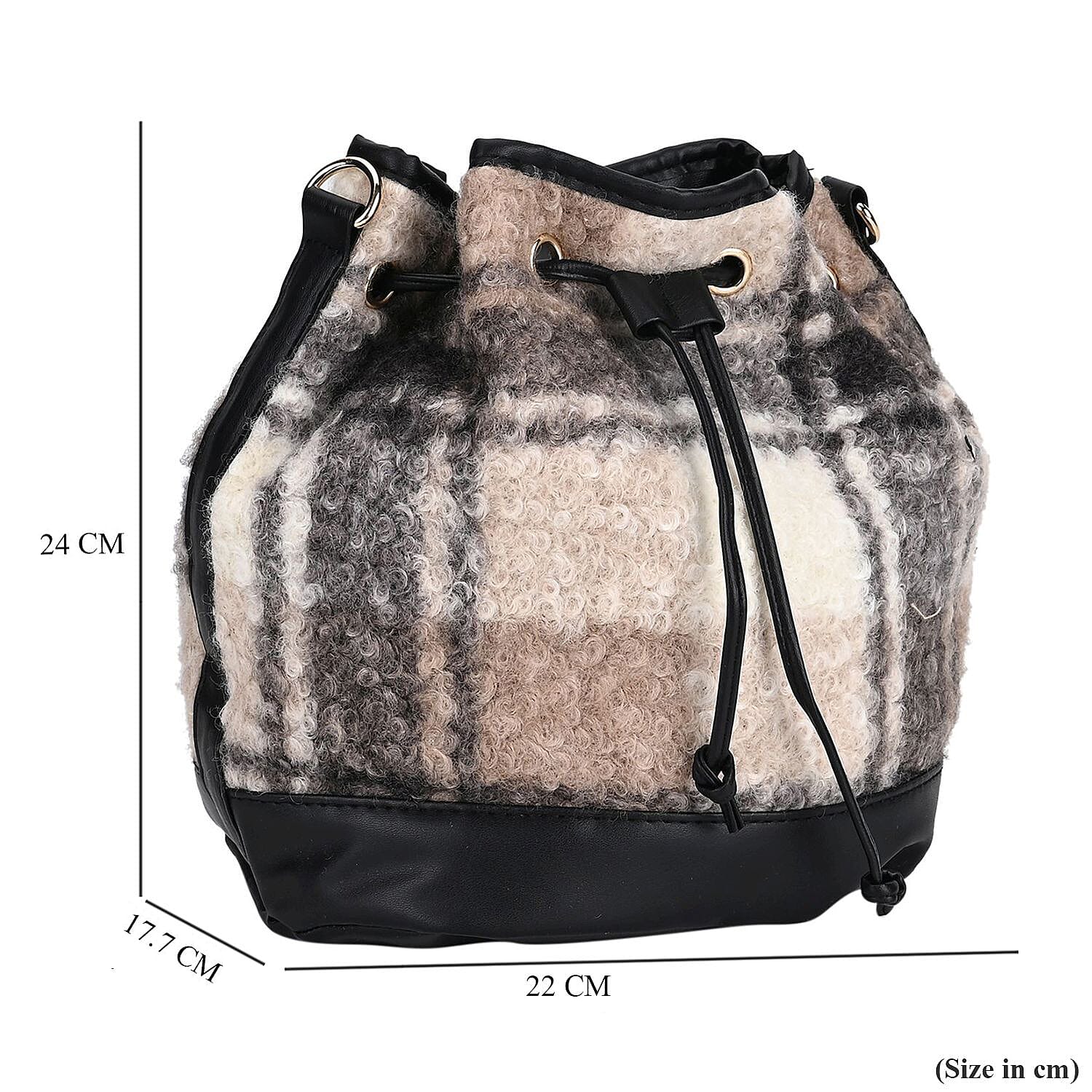 Crossbody Checkered Bucket Bag (Size 22x18x25 cm) - Black &amp; Beige 7849616 12
