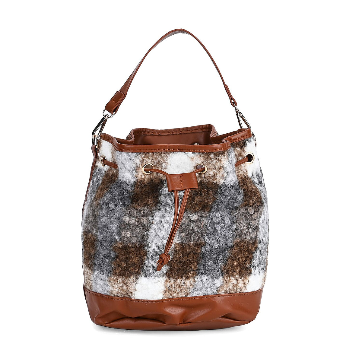Crossbody Checkered Bucket Bag (Size 22x18x25 cm) - Brown &amp; Beige 7849621 2