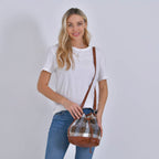 Crossbody Checkered Bucket Bag (Size 22x18x25 cm) - Brown & Beige