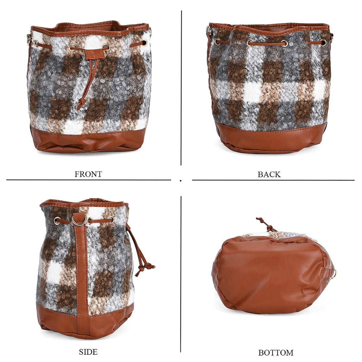 Crossbody Checkered Bucket Bag (Size 22x18x25 cm) - Brown &amp; Beige 7849621 8