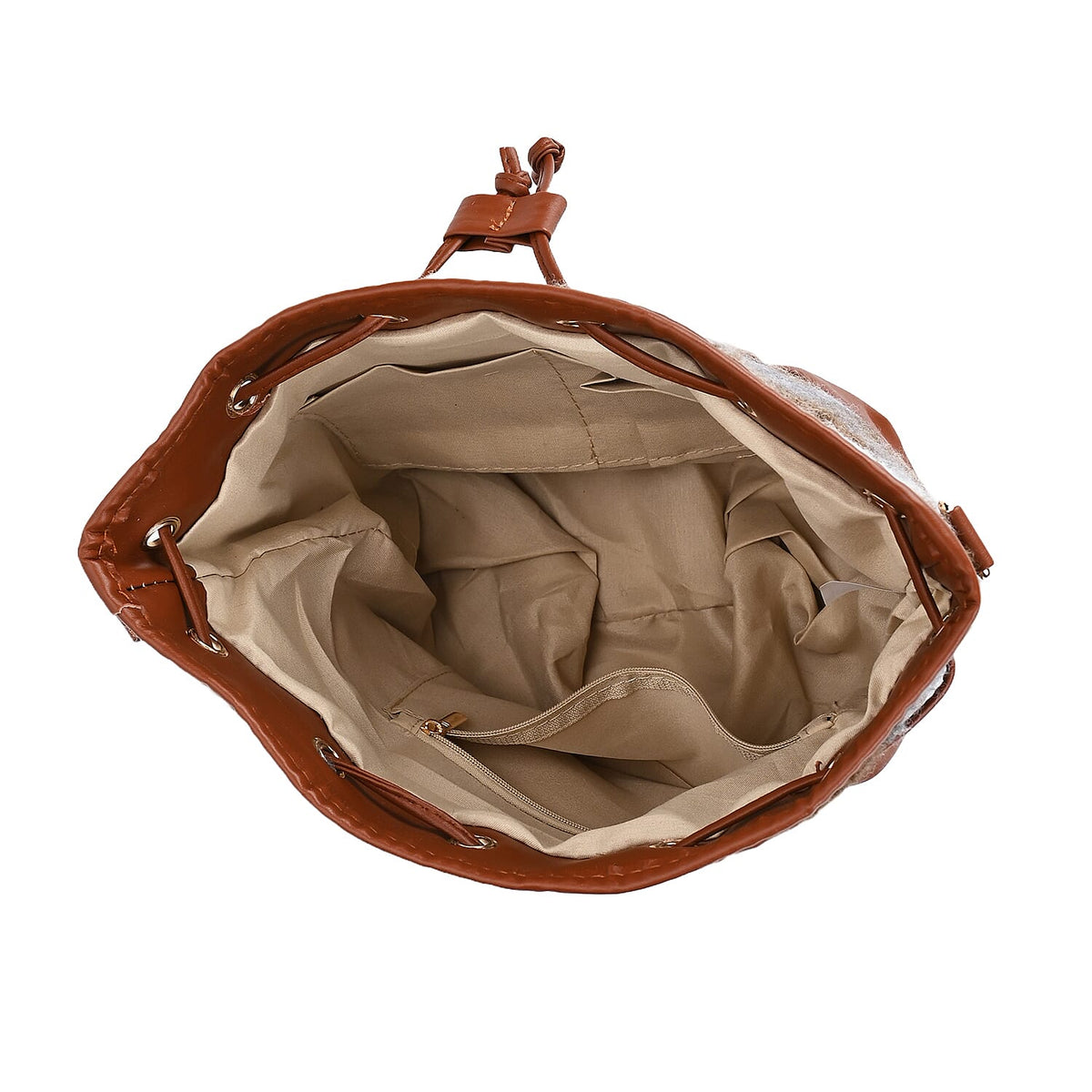 Crossbody Checkered Bucket Bag (Size 22x18x25 cm) - Brown &amp; Beige 7849621 10