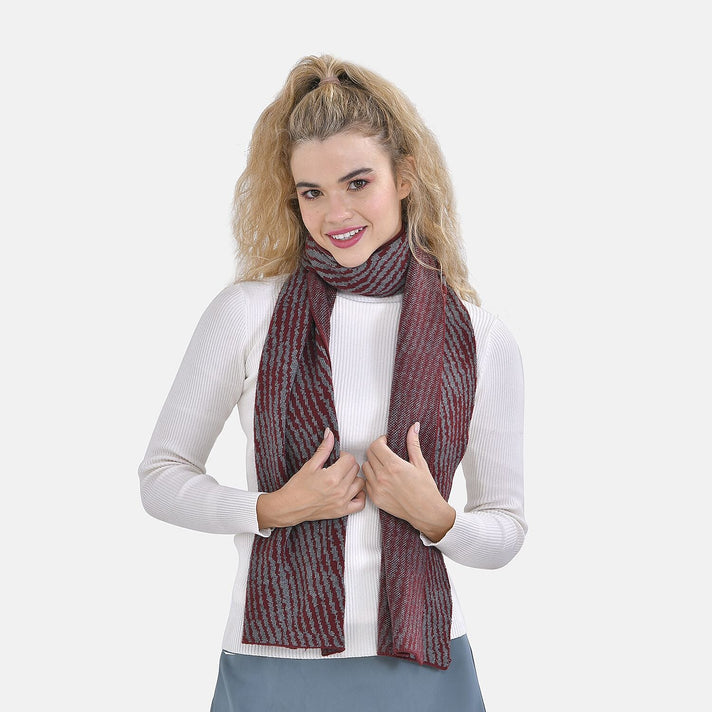 Closeout Deal - Stylish Knitted Scarf (One Size, 172x31 cm) - Burgundy &amp; Light Grey 7575557 2