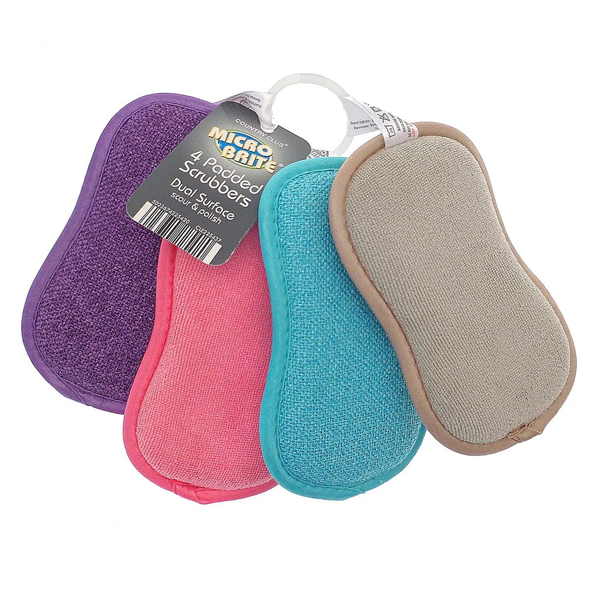 Micro Brite Pack of 4 Dual Surface Padded Scrubbers - Multi-Colour 7829234 0