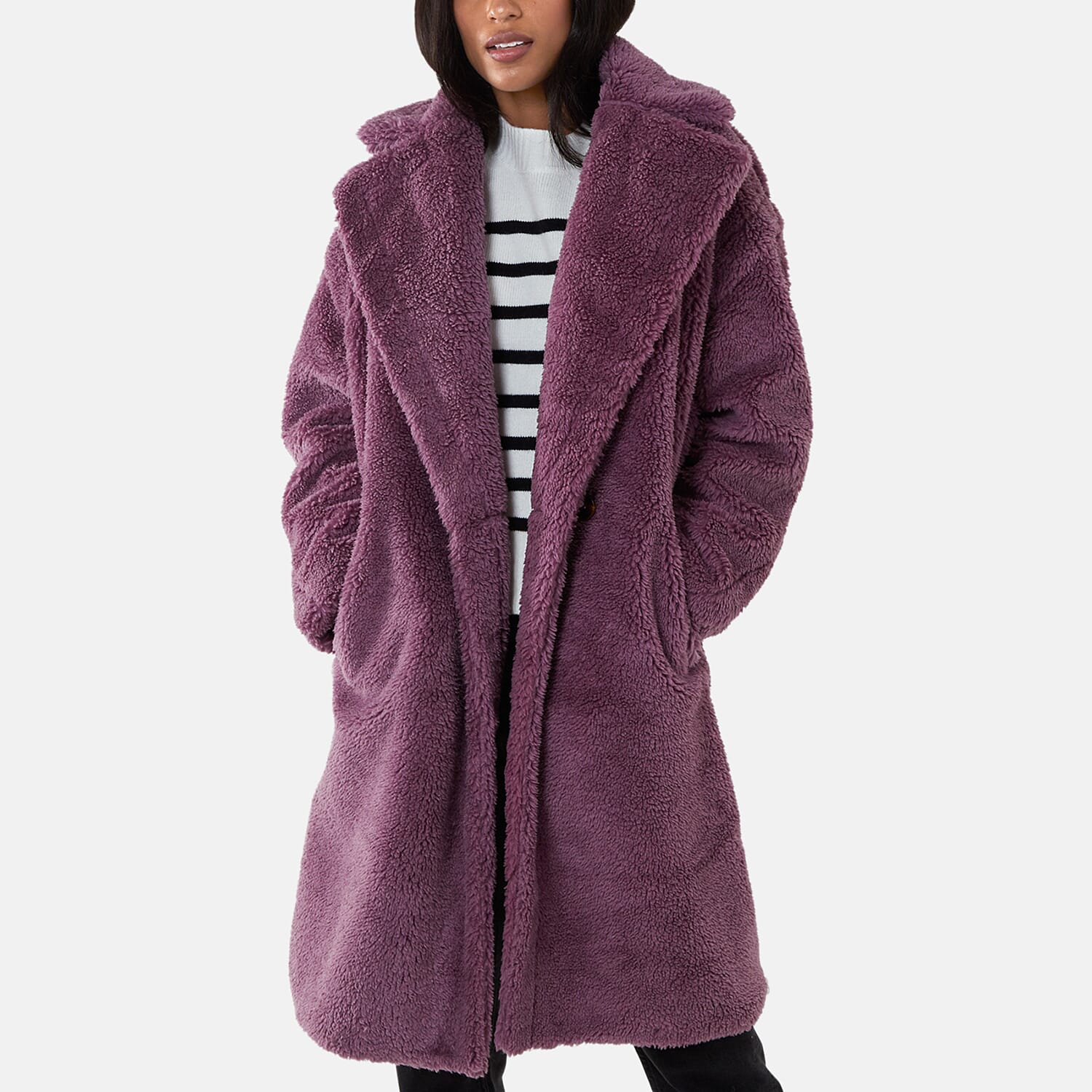 Drop Shoulder Oversized Teddy Bear Coat (Size 10) - Lilac 7708852 0