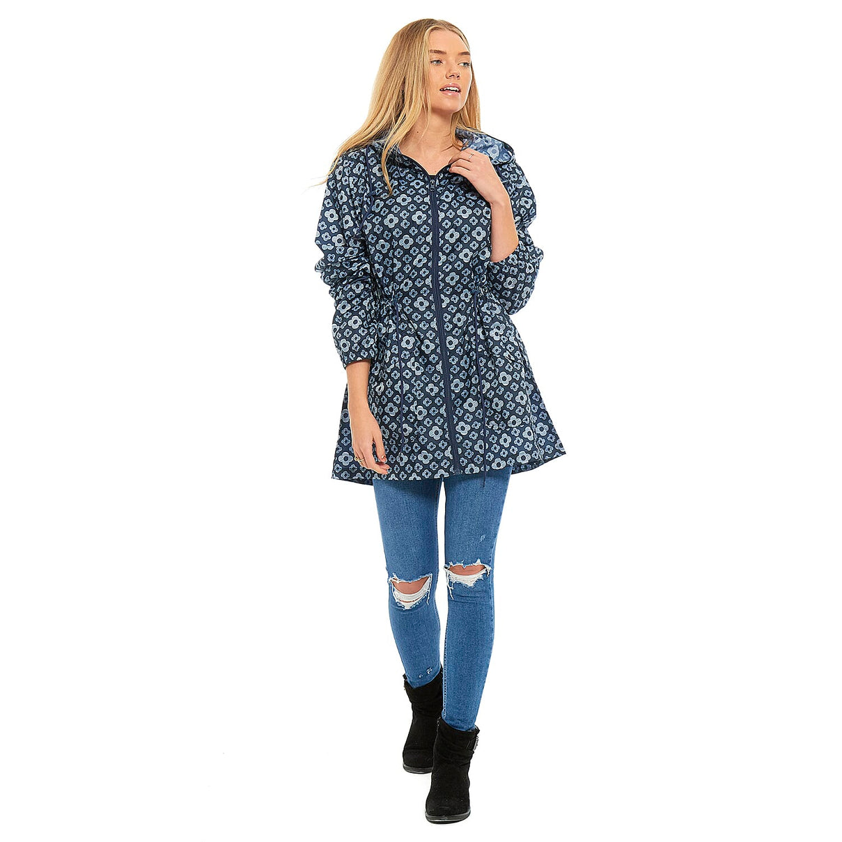 EMMA Floral Pattern Rain Jacket (Size L) - Navy 7757049 0