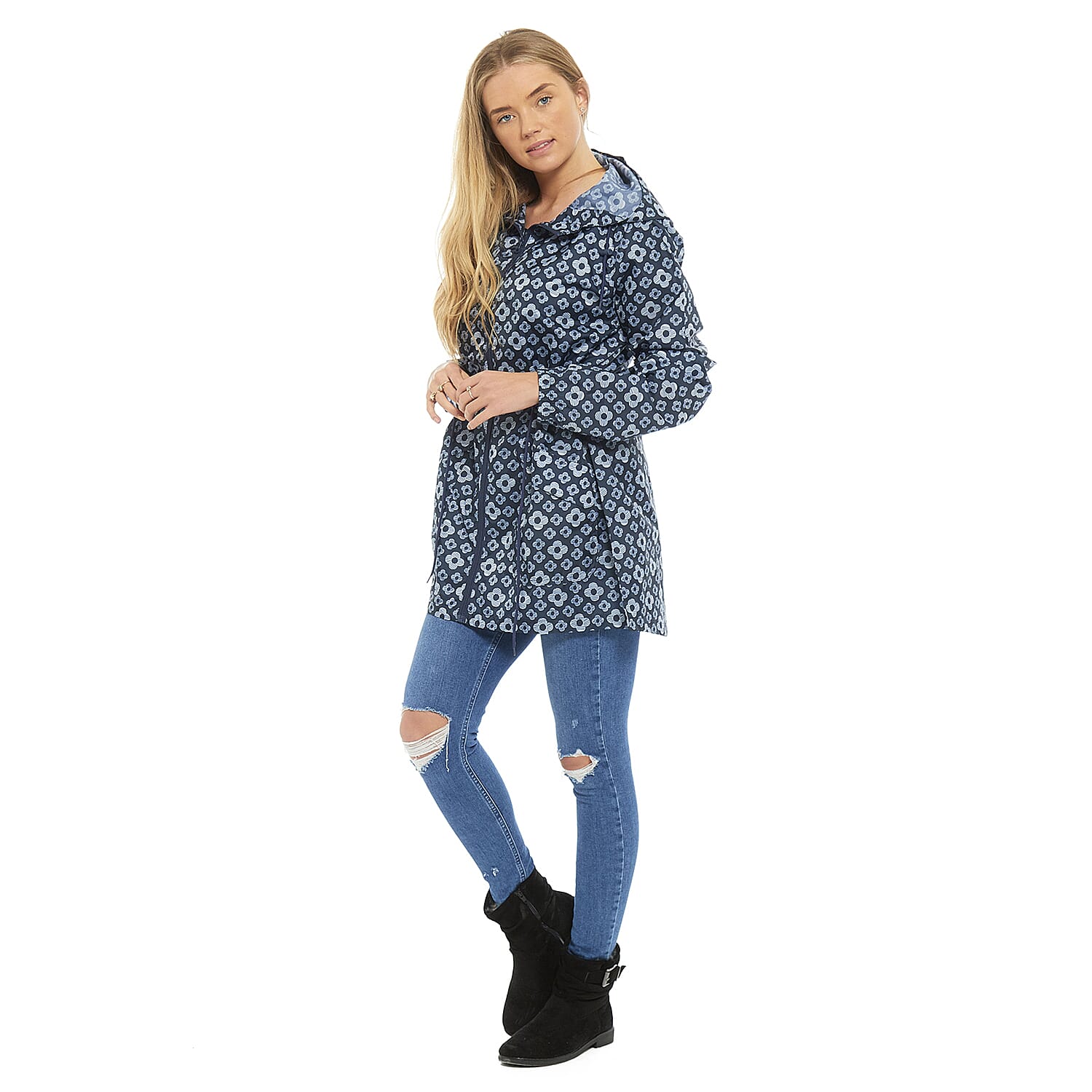 EMMA Floral Pattern Rain Jacket (Size L) - Navy 7757049 2