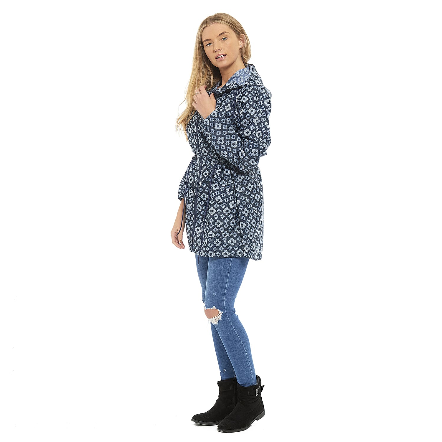 EMMA Floral Pattern Rain Jacket (Size L) - Navy 7757049 3