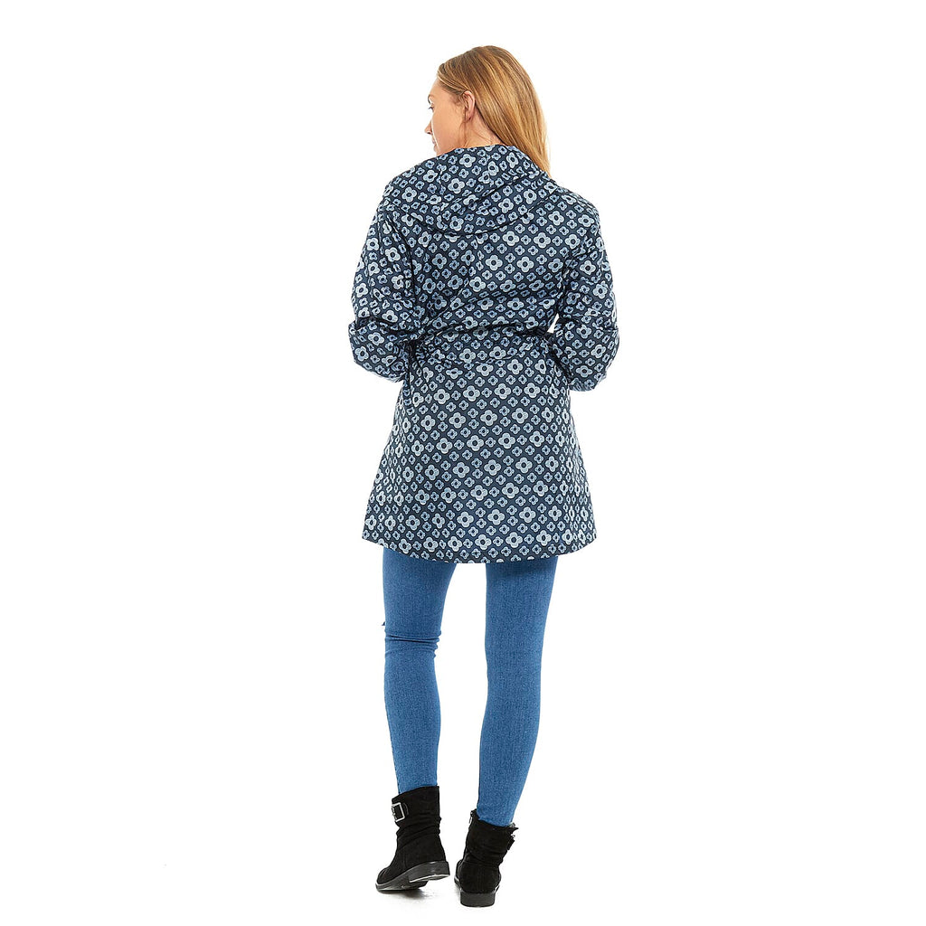 EMMA Floral Pattern Rain Jacket (Size L) - Navy