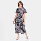 100% Cotton Printed Pattern Maxi Dress (Size 10) - Black - White