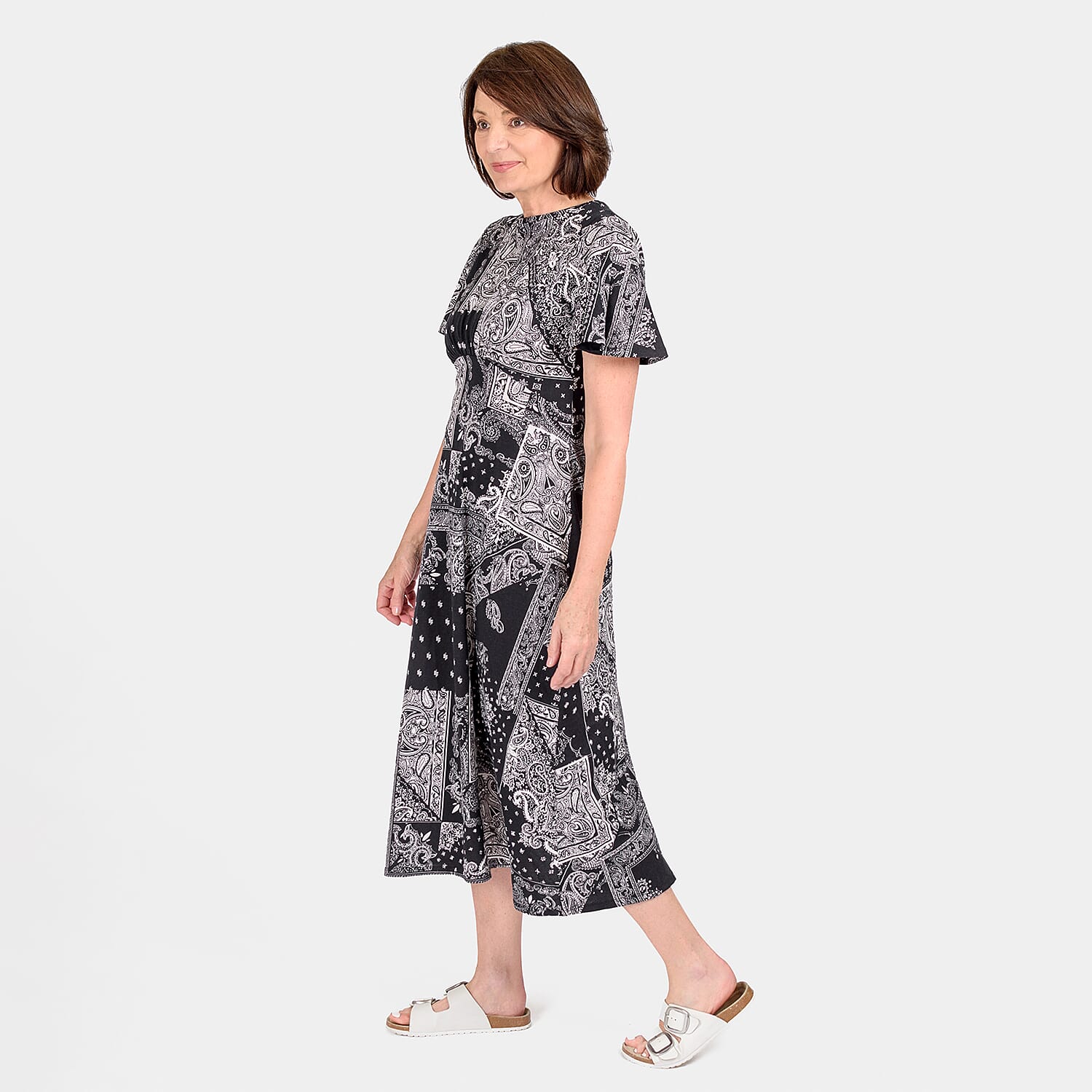 100% Cotton Printed Pattern Maxi Dress (Size 10) - Black - White 7806563 1