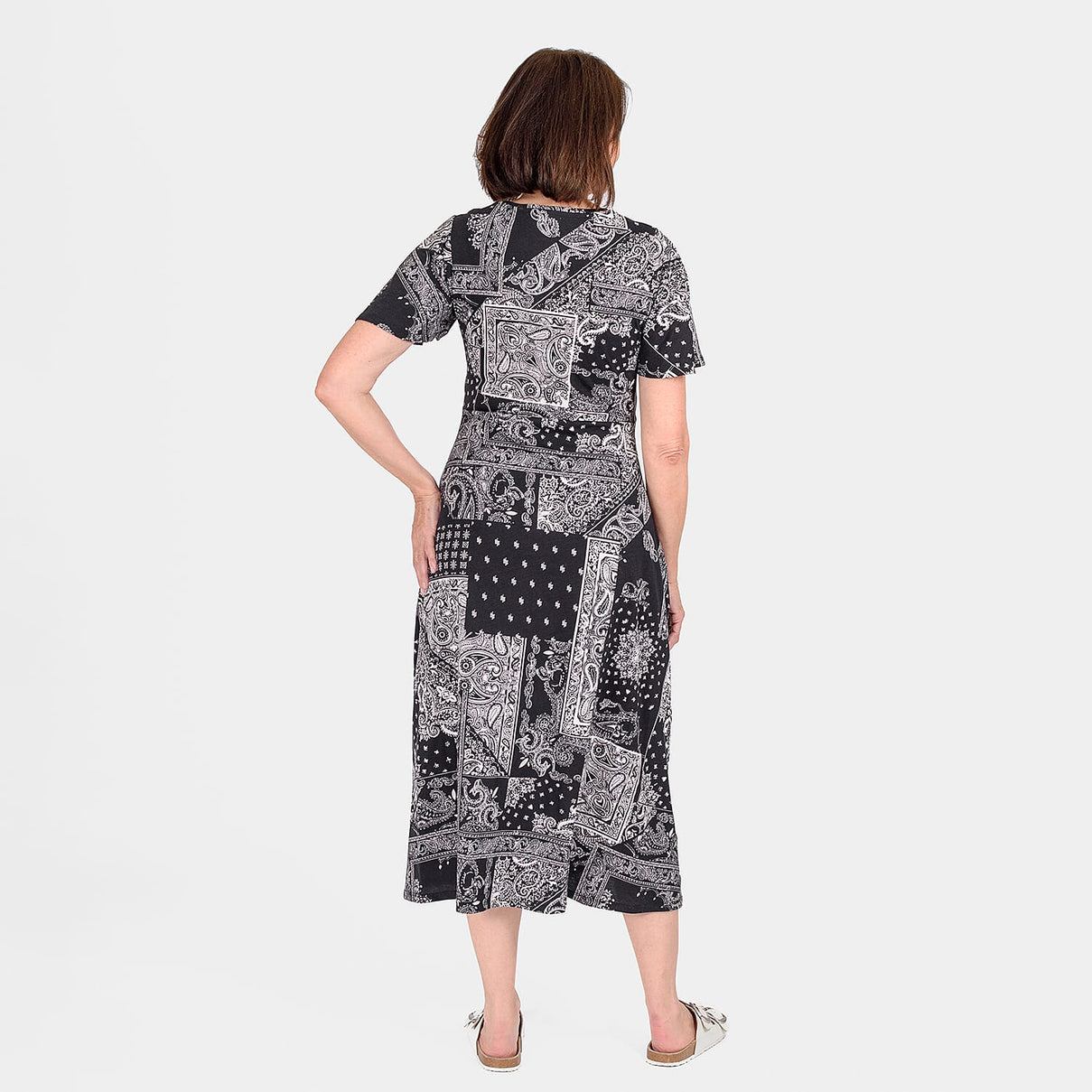 100% Cotton Printed Pattern Maxi Dress (Size 10) - Black - White 7806563 2